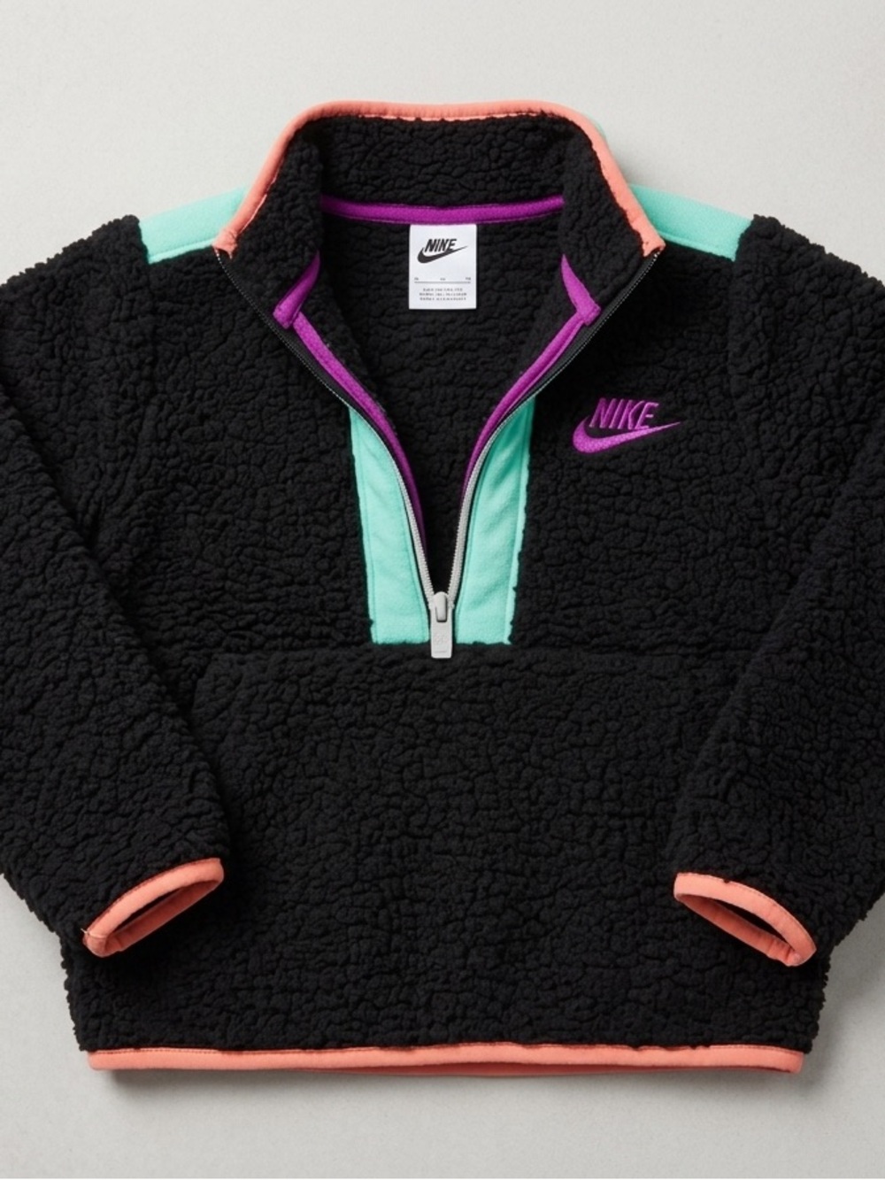 Nike sherpa fleece half zip pullover jacket black mint pink - 4 / 4T (3-4 Yrs)